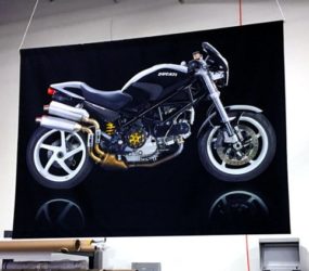 Fabric dye sub print of Ducati motorcycle