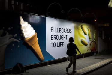 Billboard with backlit 3D objects