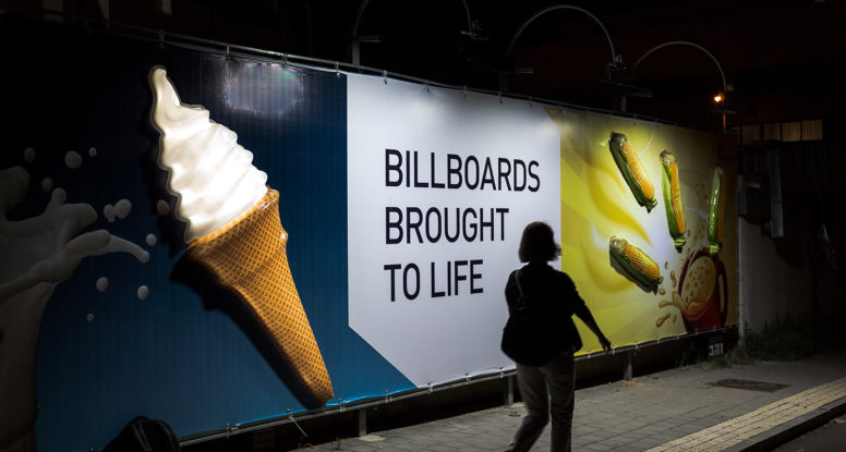 Billboard with backlit 3D objects