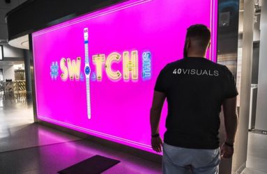 Pink fabric lightbox for Swatch Las Vegas retail store