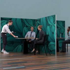 Freestanding dividers for social distancing at restaurants