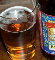 A glass of New Belgium Fat Tire Ale